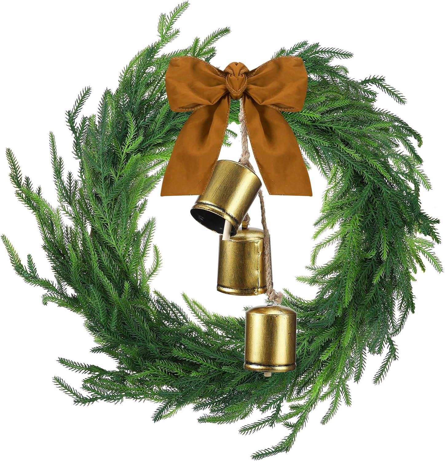 Jutom Realistic Norfolk Pine Wreath with Velvet Ribbon Faux Christmas Norfolk Pine Wreath with 3 ... | Amazon (US)
