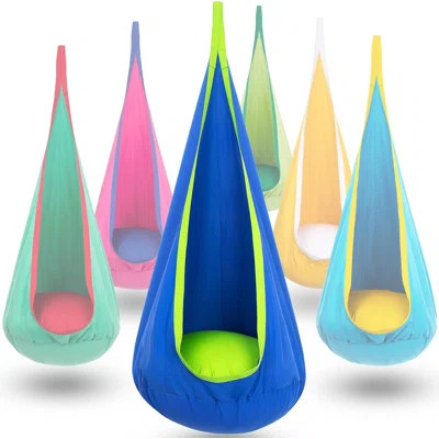 Kids Pod Swing Seat, Hanging Hammock Chair with Inflatable Pillow, Sensory Swing Chair with Pocket for Outdoor and Indoor, Max 176Lbs (Blue and Green) | Wayfair North America