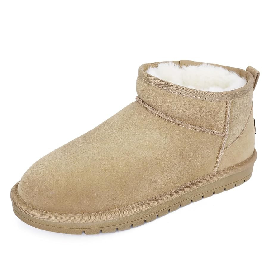 Genuine Suede Ankle Snow Boots for Women Men-Water Resistant Warm Flat Padded Winter Fuzzy Mini B... | Amazon (US)