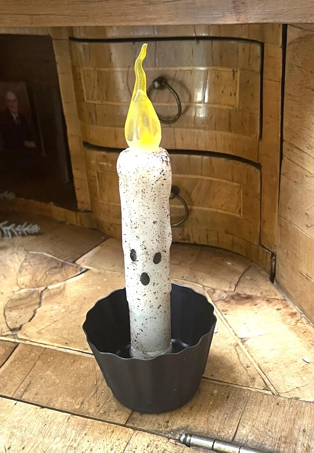 Spooky Ghost Flickering TIMER Candle in Fluted Black Metal Candle Holder Set Textured Wax Coating... | Etsy (US)