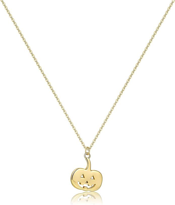 Pencros Dainty Pendant Necklace,18K Gold Plated Pumpkin Ghost Hammered Coin Delicate Chain Minima... | Amazon (US)