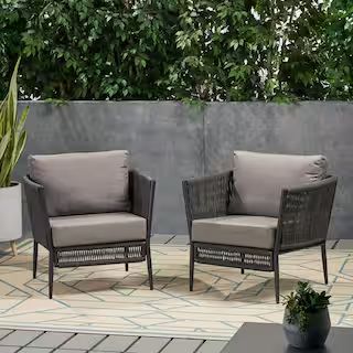 Handford Black Removable Cushions Aluminum Outdoor Lounge Chair with Grey Cushions (2-Pack) | The Home Depot