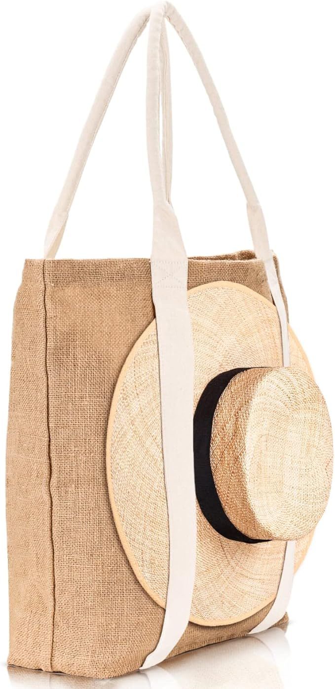 TRIBECA TRIBE Beach Bag - Large Woven Beach Tote Bag - Boho Chic Travel Tote Bag With Hat Holder ... | Amazon (US)