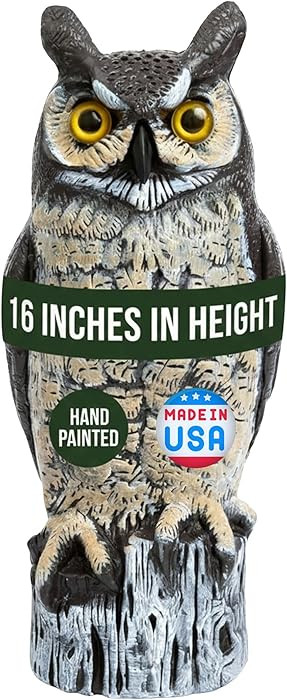 Large Fake Owl Decoy to Scare Birds Away - 16 in Hand-Painted Great Horned Owl Garden Scarecrow f... | Amazon (US)
