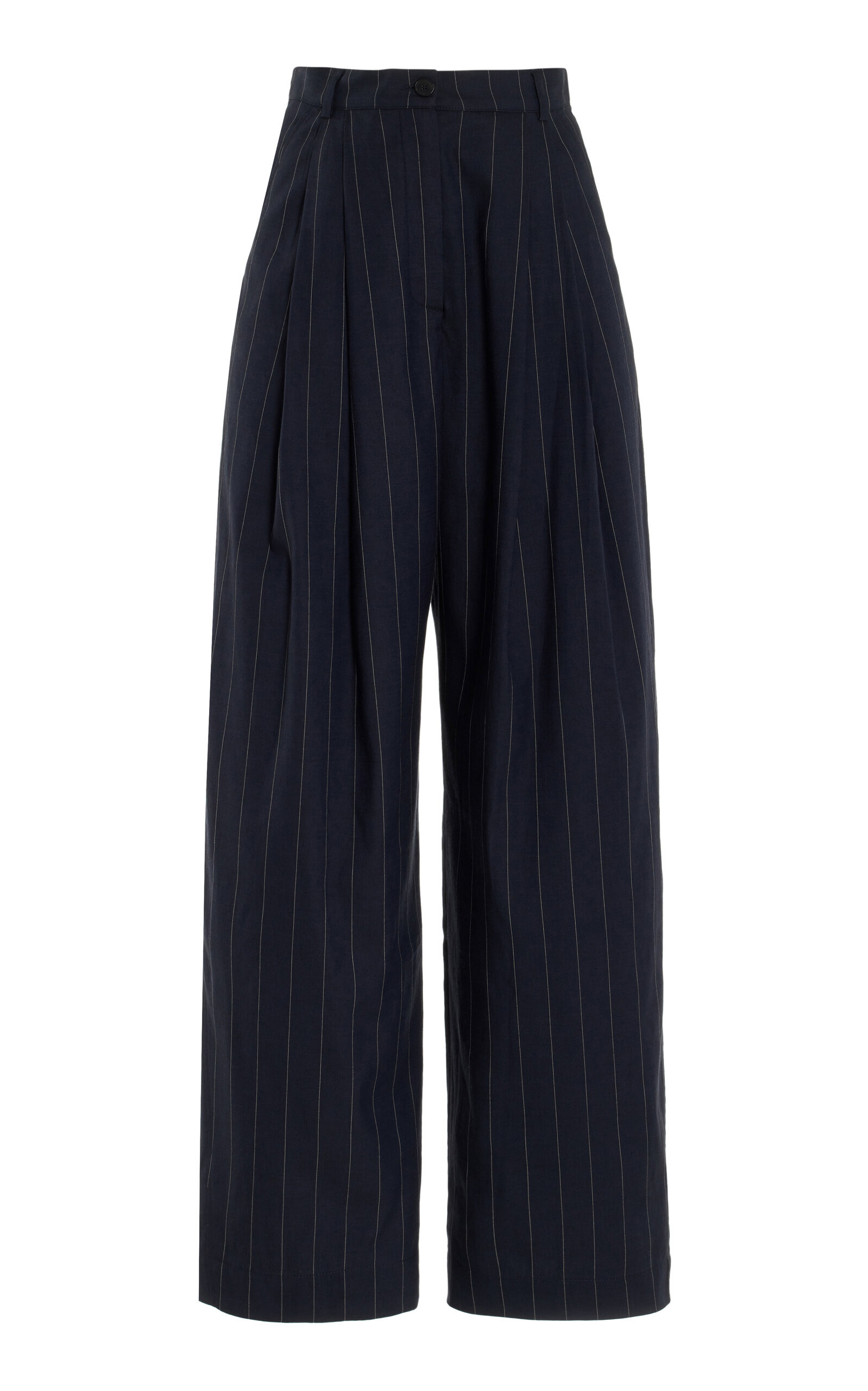 The Frankie Shop - Piper Pleated Pinstriped Wide-Leg Trousers - Navy - XS - Moda Operandi | Moda Operandi (Global)