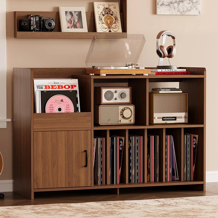 IRONCK 48" Mid-Century Modern Record Player Stand with Door, Walnut | Amazon (US)