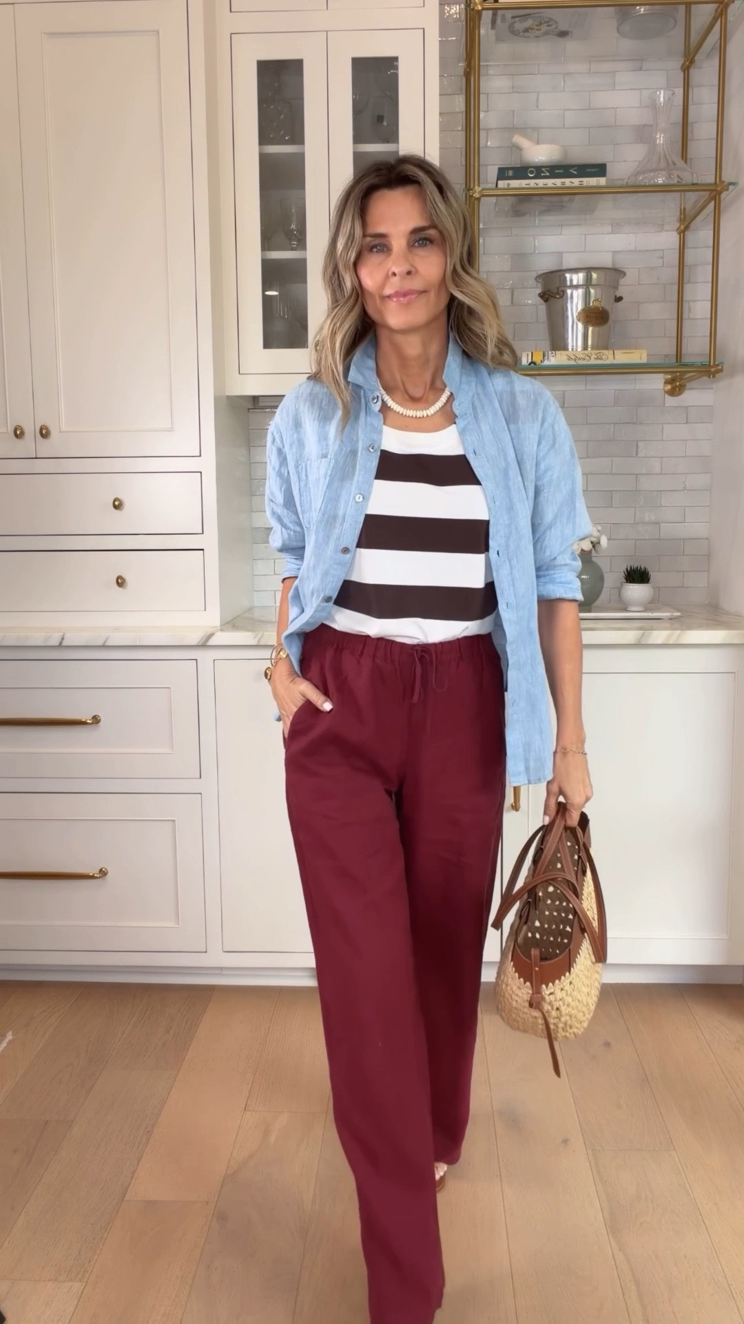 I’m 5’6”
-linen drawstring pants XS
-bold stripe tee is uber soft! Sz XS
-linen blue top XS 
-wedge heels are comfy! TTS 
—White tee sz XS
-Lavender sweater sz XS
Linen jacket on ShopMy

#LTKootd #LTKOver40 #LTKWorkwear