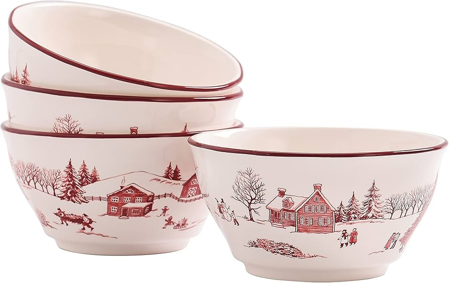 Bico Toile de Jouy Winter Wonderland 25oz Cereal Bowls, Set of 4, for Pasta, Salad, Cereal, Soup ... | Amazon (US)