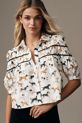 The Leandra Shirred Yoke Blouse by Maeve | Anthropologie (US)