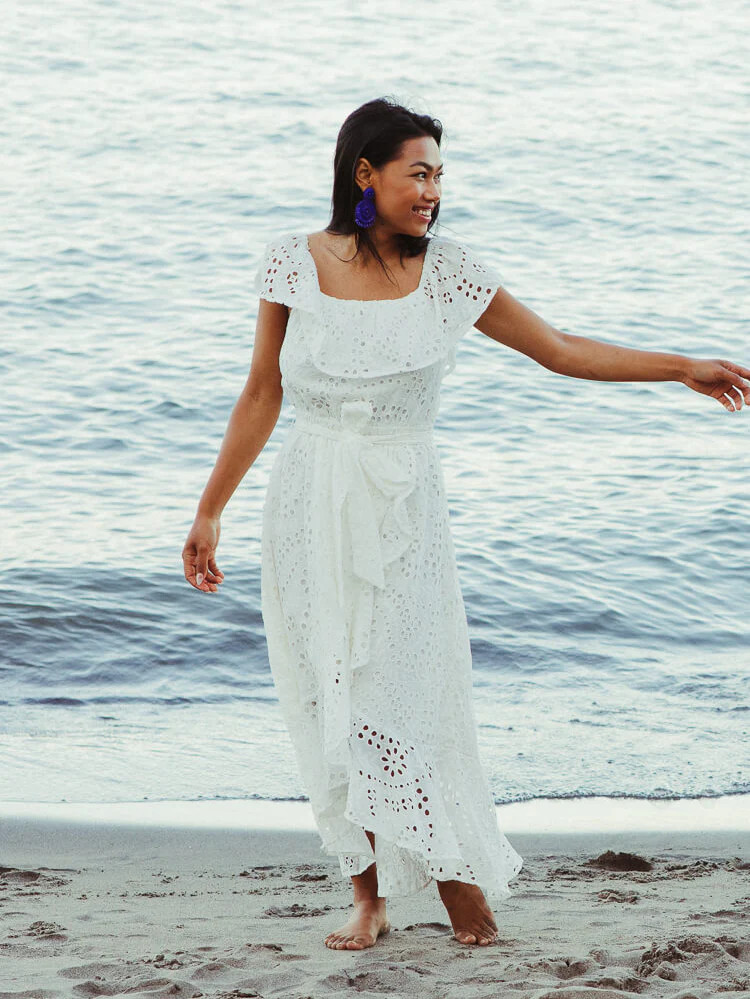 Italian Summer Off-the-Shoulder Eyelet Midi Dress | Confête