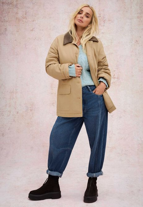 Womens Beige Padded Barn Jacket | Peacocks