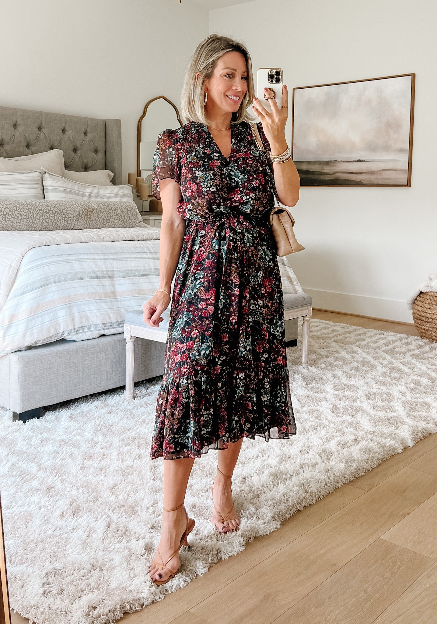 Aqua Floral Midi Dress, Nordstrom Sandals 

Dress Fit: I’m wearing an XS

#LTKworkwear #LTKover40 #LTKwedding
