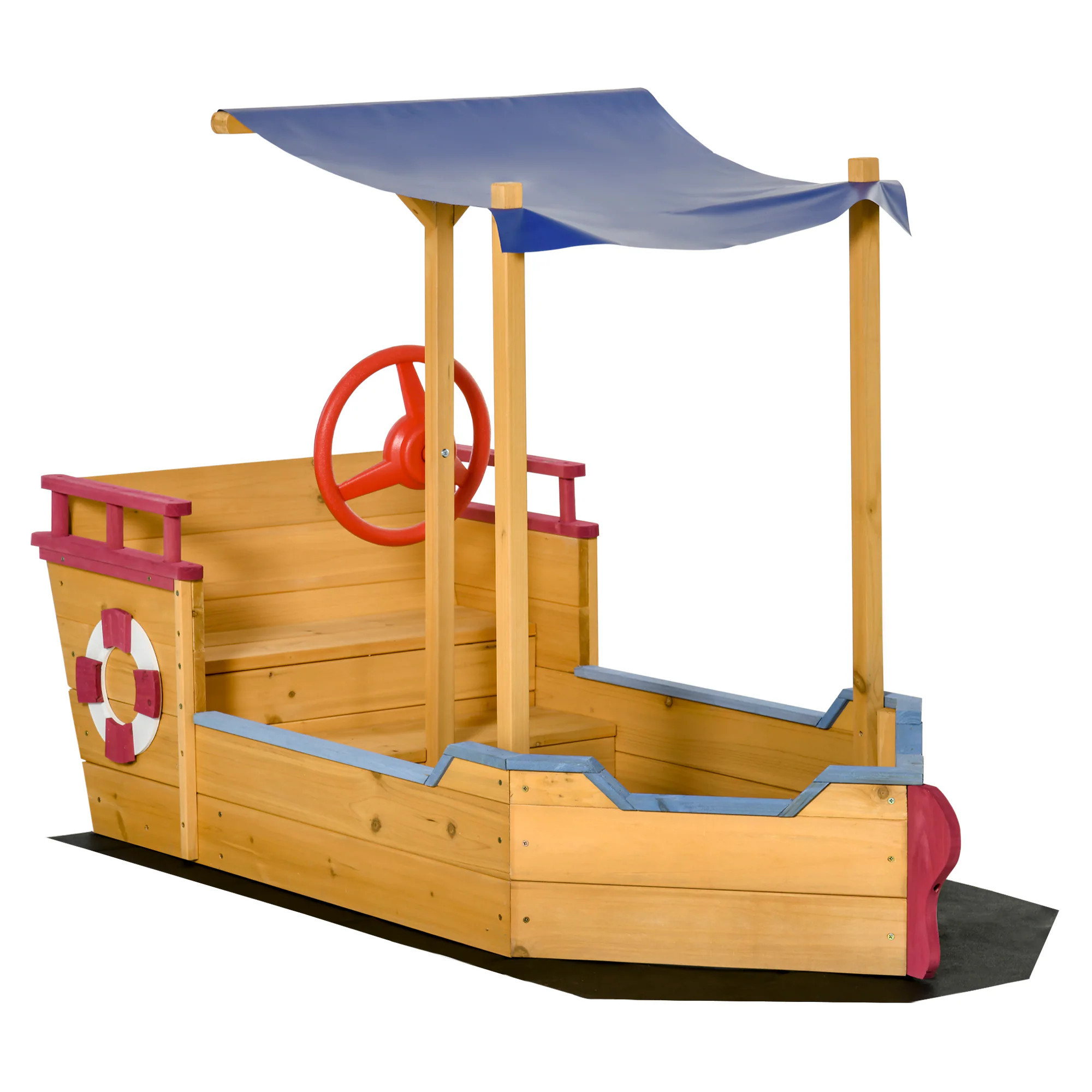 Outsunny Wooden Pirate Sandbox for Kids Covered Children Sand boat Outdoor with Storage Bench Sun Protective Canopy Cover Orange one_size | 343-050 | Lowe's