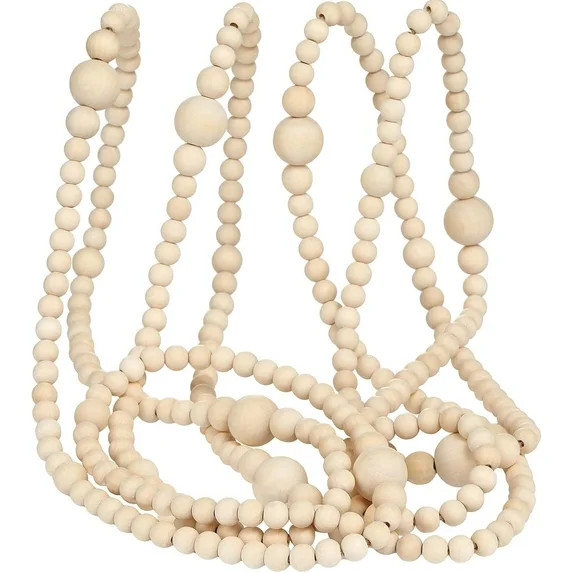 12 Feet Christmas Wooden Beads Xmas Bead Garland Round Craft Bead Garland Farmhouse Bead Garland ... | Walmart (US)