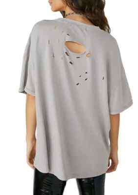 FREE PEOPLE WE THE FREE GRAY SHORT SLEEVE OVERSIZED DISTRESS RUBI TEE Sz M | eBay US