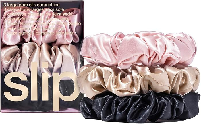slip Large Scrunchie Multi | Set of 3 Pure Silk Large Scrunchies | Includes 1 Pink, 1 Caramel, 1 ... | Amazon (US)