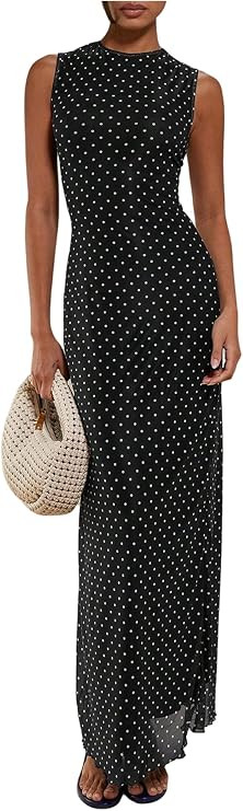 Milumia Women's Polka Dots Mesh Maxi Tank Dress Cocktail Guest Dresses | Amazon (US)
