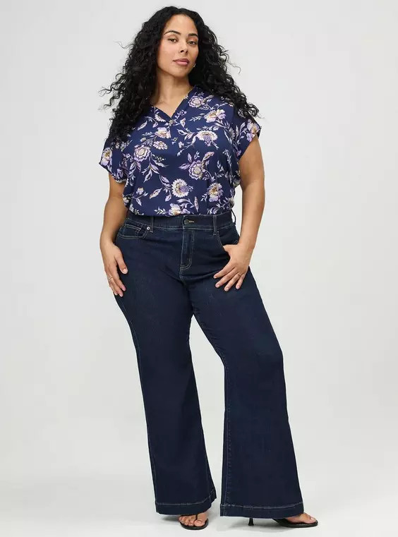 High-Rise Bombshell Super Flare Jeans in Dark Blue-Denim | Torrid (US & Canada)