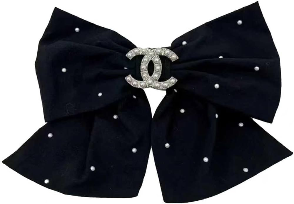 Pearl Embellished Bow Hair Clip, Black and White, Elegant Crystal, Fashion Hair Accessory | Amazon (US)