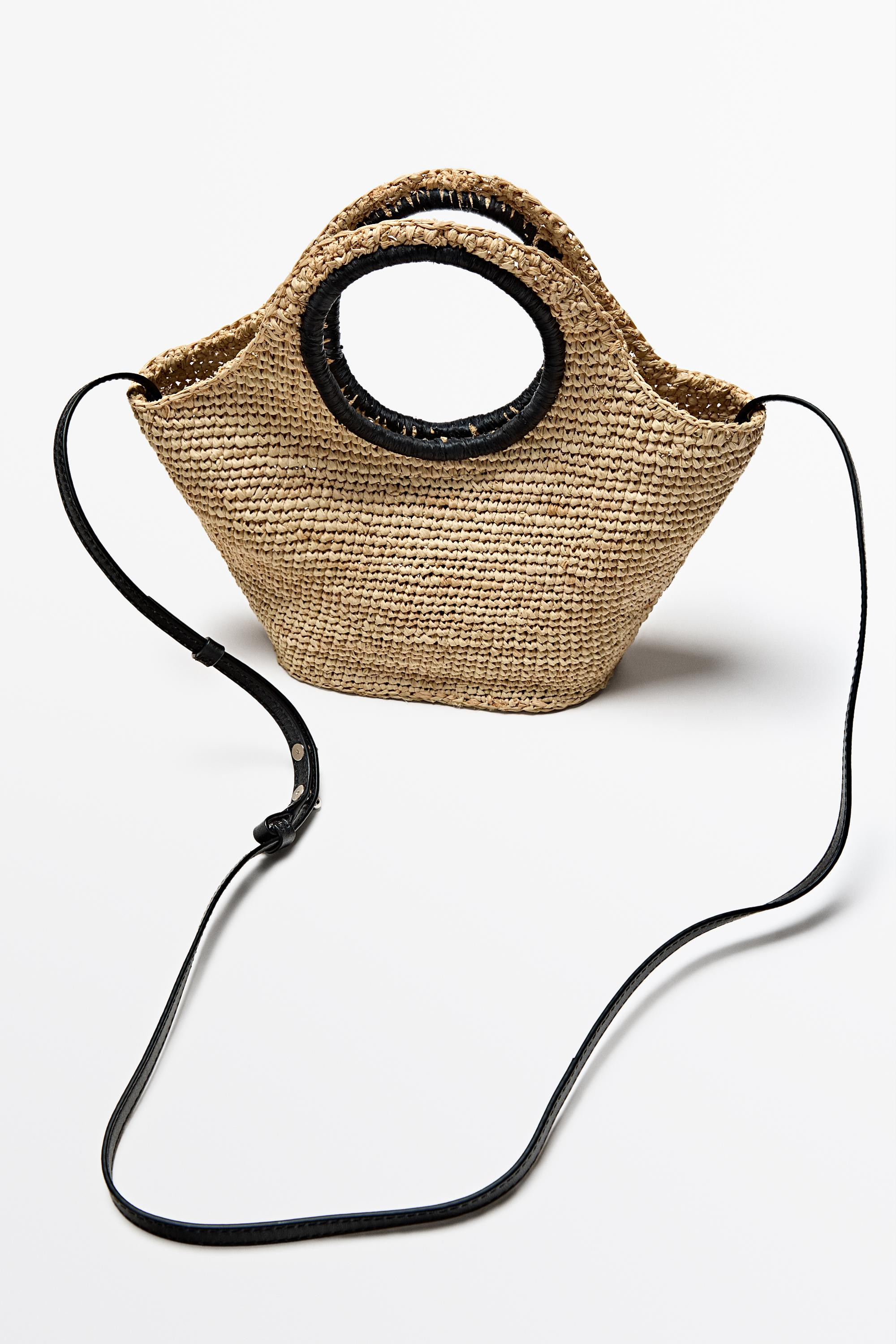 100% Raffia Mini Crescent Bag | Massimo Dutti US