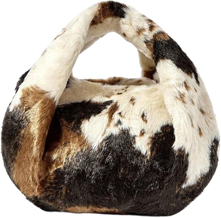 Women's Cow Print Handbags Faux Fur Top Handle Bags Cute Y2k Hand Purse | Amazon (US)