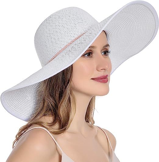 Muryobao Womens Sun Straw Hat Wide Brim UV UPF 50 Summer Hat Foldable Roll up Floppy Beach Cap fo... | Amazon (US)
