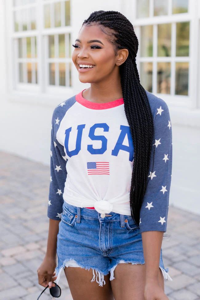 Athletic USA Flag Raglan Graphic Tee | The Pink Lily Boutique