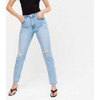 Bright Blue Ripped High Waist Tori Mom Jeans New Look | New Look (UK)