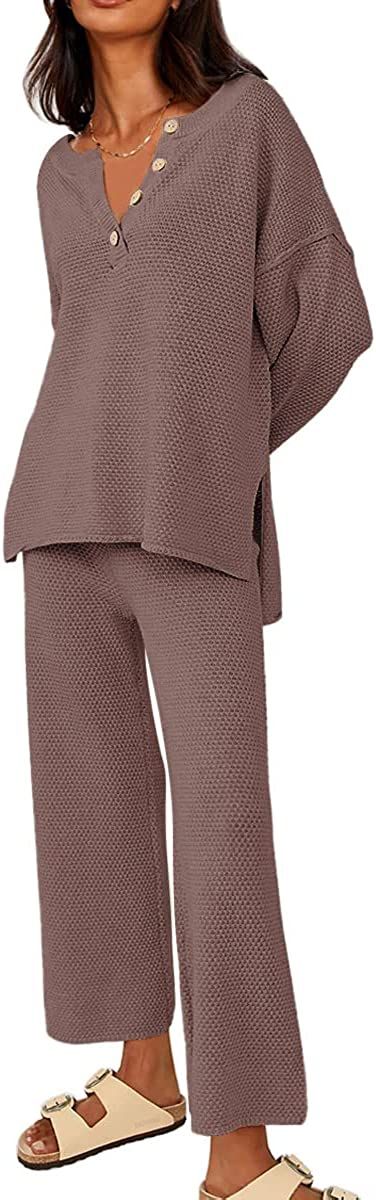 LILLUSORY Trendy 2 Piece Outfits Oversized Slouchy 2022 Winter Matching Lounge Sets Cozy Knit Lou... | Amazon (US)