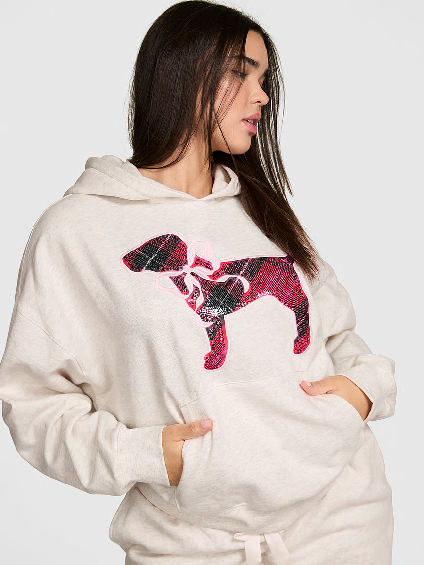 Buy PINK x LoveShackFancy Oversized Hoodie, Snow Heather - Order Hoodies & Sweatshirts online - P... | Victoria's Secret (US / CA )