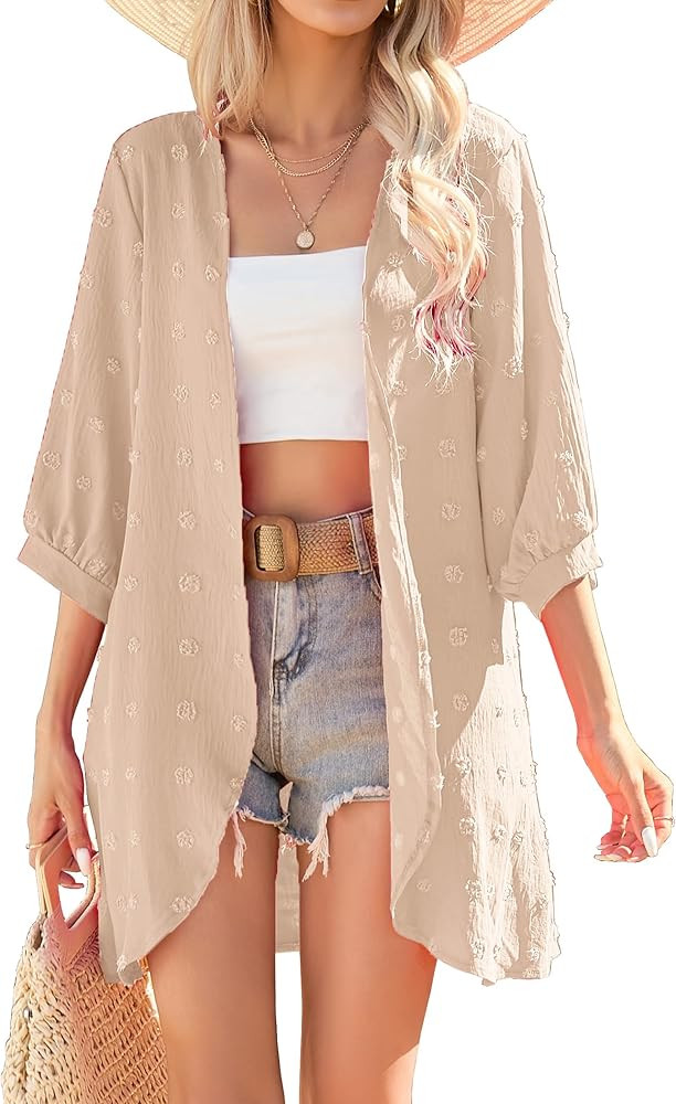 Yekaty Cardigan for Women 3/4 Sleeve Lightweight Summer Kimono Cardigan Loose Beach Cover Up 2025 | Amazon (US)