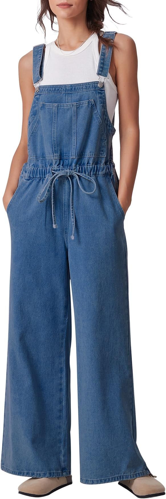 Kedera Spring Denim Overalls for Women Loose Fit Bowknot Drawstring Wide Leg Jeans Overalls with ... | Amazon (US)