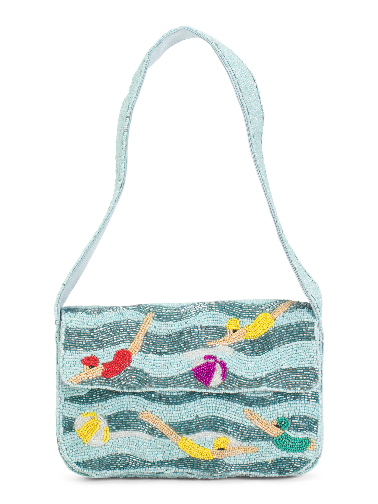 Swimmers With Beach Ball All Over Hand Beaded Shoulder Bag | TJ Maxx