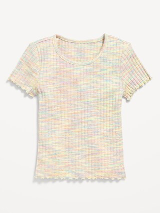 Short-Sleeve Rib-Knit Lettuce-Edge Top for Girls | Old Navy (US)