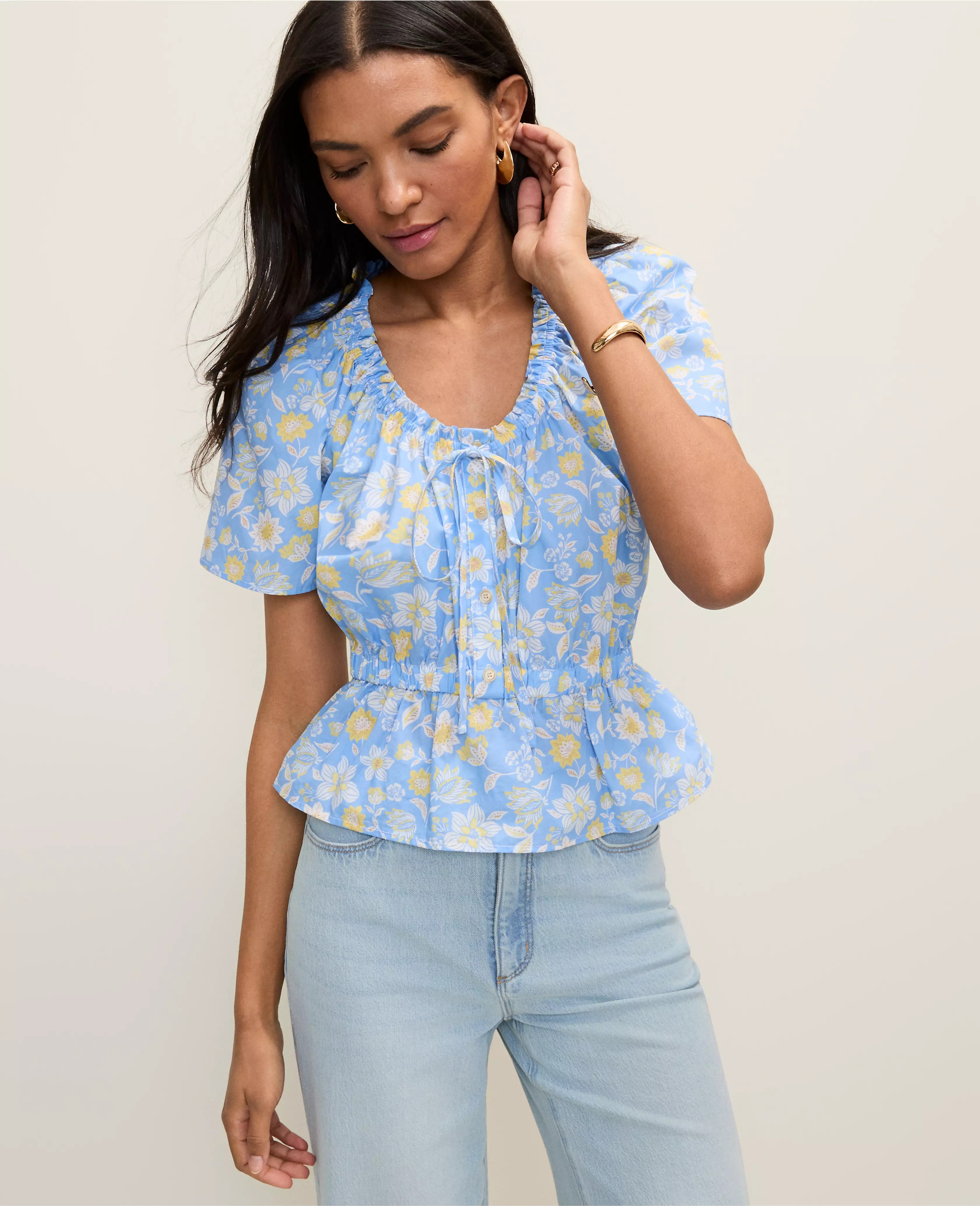 Weekend Floral Gathered Peplum Blouse | Ann Taylor