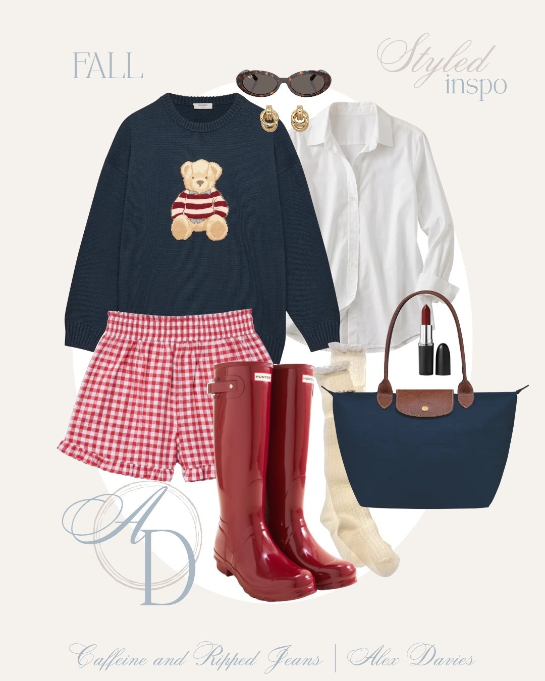 // teddy bear sweater for fall // fall apple picking outfit inspo // fall pumpkin patch outfit // hunter rain boots // longchamp bag // pointelle socks // boot socks // white button down under $50 // tortoise shell sunglasses // lipstick Jennifer Aniston wore on Friends - shade is Paramount // gold earrings // classic fall outfit // gingham shorts for fall //

#LTKootd #LTKgrwm #LTKSeasonal