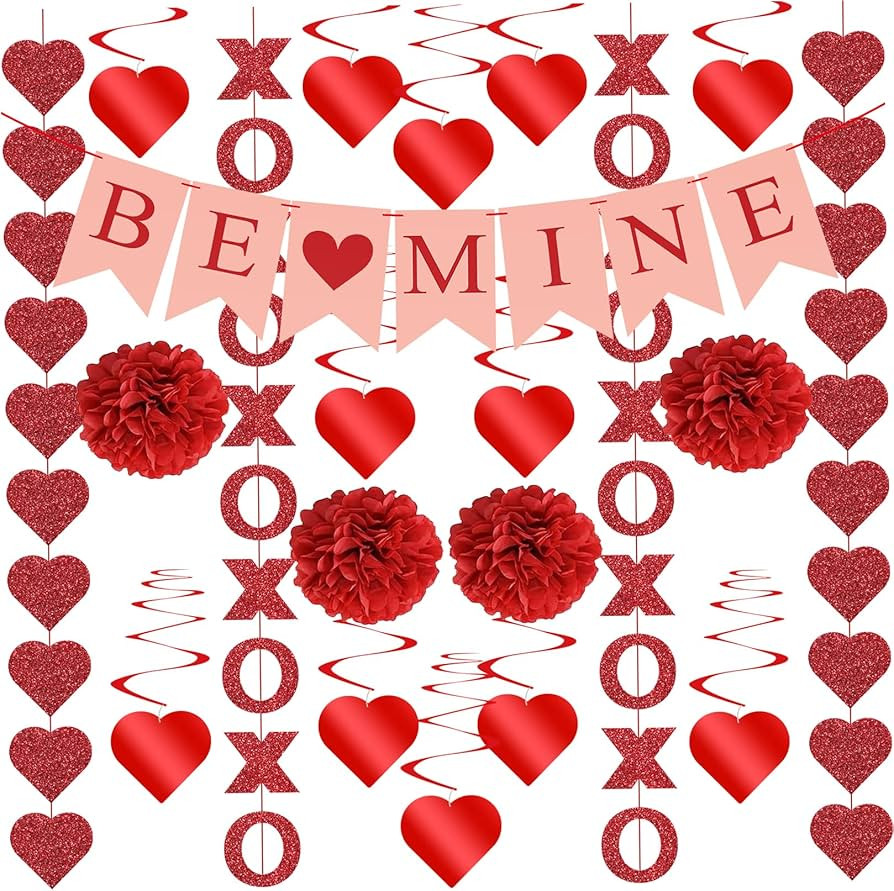 Valentines Day Decorations Kit, 21Pcs Valentines Day Decor with Hanging Heart Swirls, BE Mine Lov... | Amazon (US)