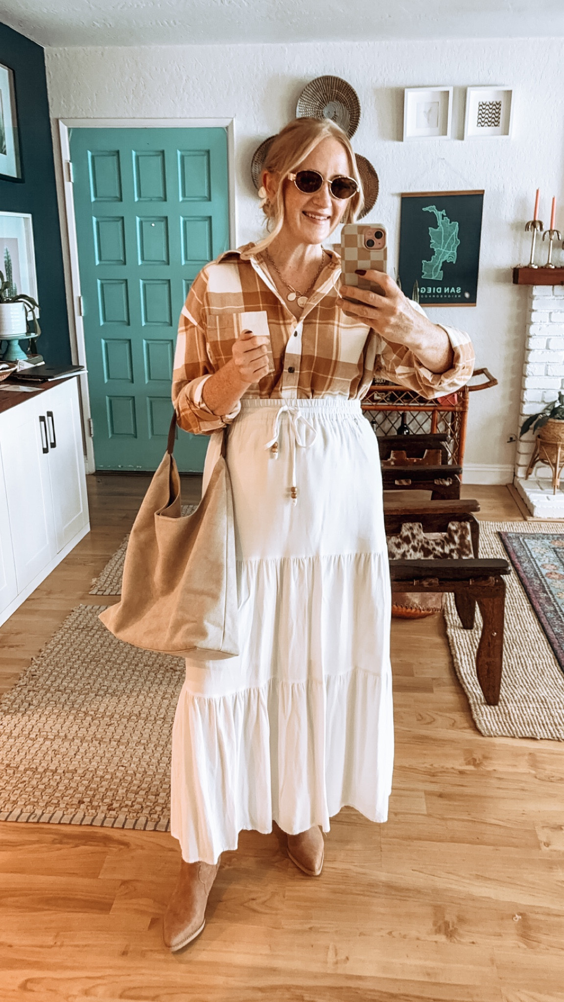 Target Haul look 3 ✨ such a pretty colorway in this flannel! Sized down to a M. 

20% off SALE on women’s clothes rn at Target if you’re a Circle member 🎯Including most items in this Reel! 

SIZING INFO below: 
✨ Wearing size L unless said otherwise below
✨Denim overcoat, wearing M, runs quite big, could’ve done a S. 
✨ Flannel shirt, wearing M, runs big
✨Black 82 tee, it’s a girls tee so I’m wearing an XXL.
✨Striped pant: size down, wearing M
✨ 150 lbs and 5’7” for reference

Target haul, Target fall haul, Target style, Target finds. Target sale, Target favorites, Target tops, Target bottoms, Target outfits, fall style, fall fashion inspo, fall outfits, elevated casual, leopard print, graphic tee, denim shirt, future collective, studded flats, Mary Jane’s, target shoes, flannel shirt, suede bucket bag, suede bag

#LTKSaleAlert #LTKStyleTip #LTKFindsUnder50