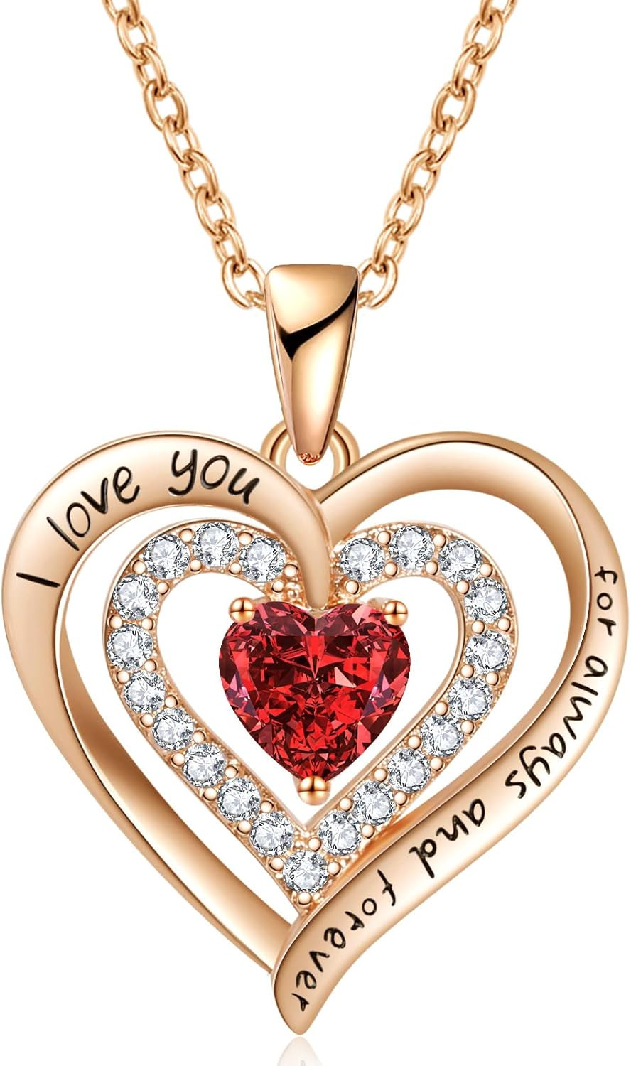 REDBEE Women Girls 18K Rose Gold 925 Sterling Silver Plated Birthstone Diamond Heart Pendant Neck... | Amazon (US)