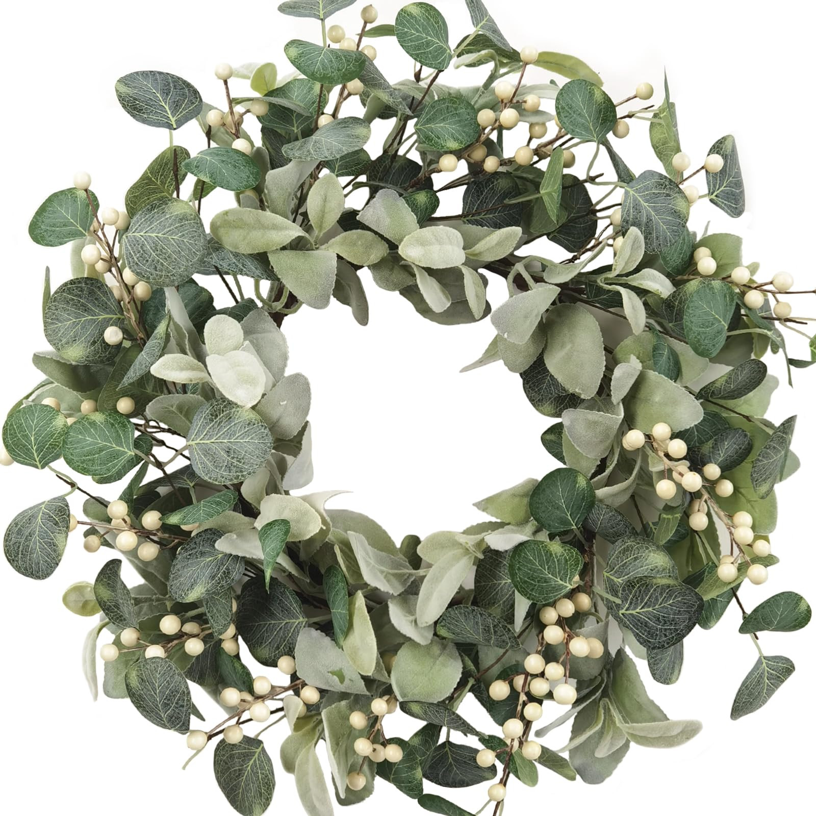 Lambs Ear Wreaths for Front Door, 18 Inch Green Artificial Berries Wreath for Spring Summer, Farm... | Amazon (US)