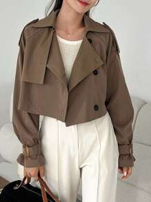 DAZY Manteau trench à manches raglan à simple boutonnage avec épaulettes, vêtements d'automne... | SHEIN