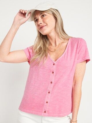 Slub-Knit V-Neck Button-Front Top for Women | Old Navy (US)