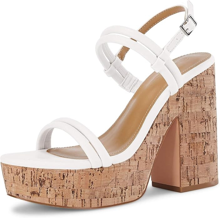 Amazon.com | Coutgo Womens Cork Wedge Sandals Heels Open Toe High Heel Platform Slingback Ankle S... | Amazon (US)