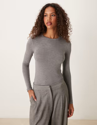 Mango slim fit long sleeve top in gray | ASOS (Global)