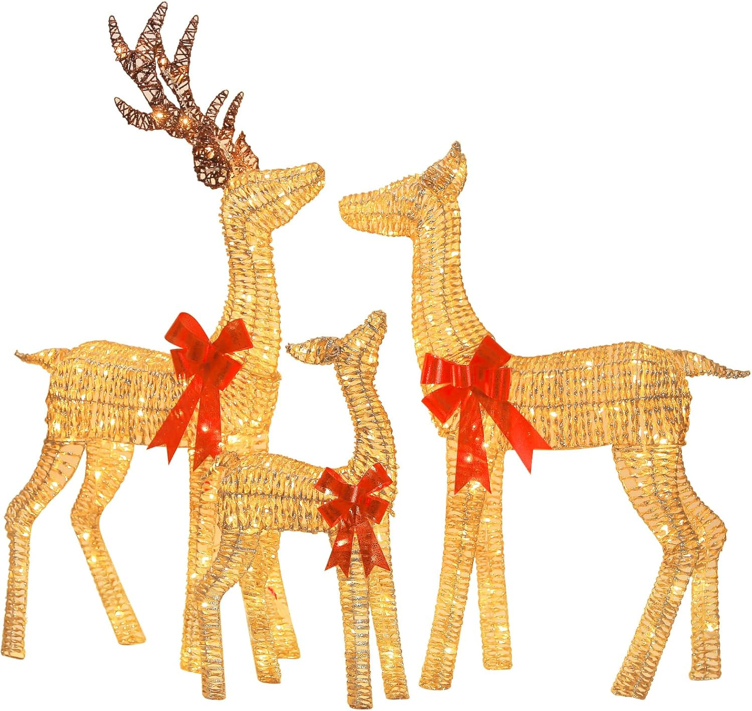 Hykolity 4.5 FT 3D Lighted Outdoor Christmas Deer Family Set, 3- Piece Christmas Reindeers with 2... | Amazon (US)