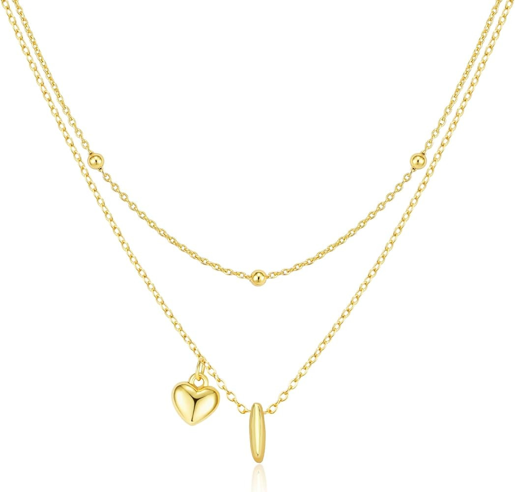 adoyi Christmas Gift Ideas Dainty Initial Necklaces for Women 14k Gold Plated Layered bubble Lett... | Amazon (US)
