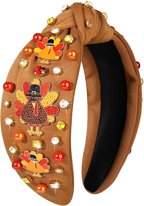 NVENF Thanksgiving Headband for Women Beaded Turkey Fall Headband Accessories Jeweled Pearl Rhine... | Amazon (US)