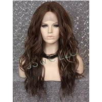 Caramel Brown Mix Human Hair Blend Wig Natural Relaxed Beachy Waves Hand Tied Monofilament Center Part Heat Ok Cancer/Alopecia/Cosplay | Etsy (US)