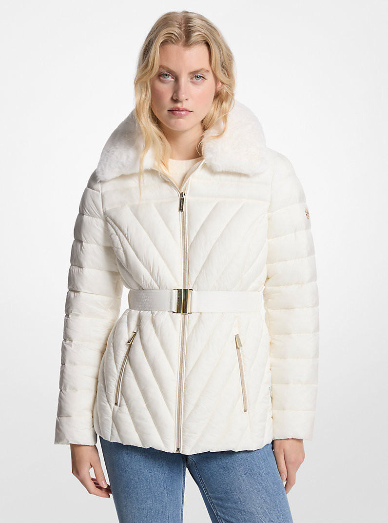 Faux Fur Trim Packable Nylon Puffer Jacket | Michael Kors US