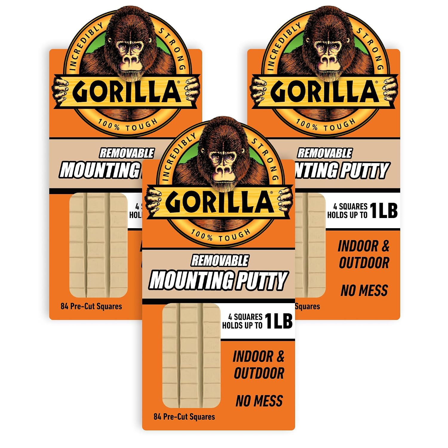 Gorilla Removable Mounting Putty, Reusable Tack, 84 Squares (Pack of 3) | Amazon (US)